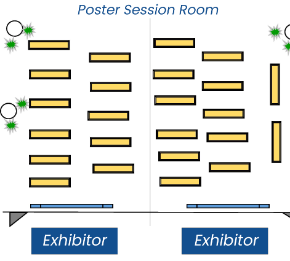 Diagram of the poster session room floor plan showing exhibitor space right outside the poster session room.